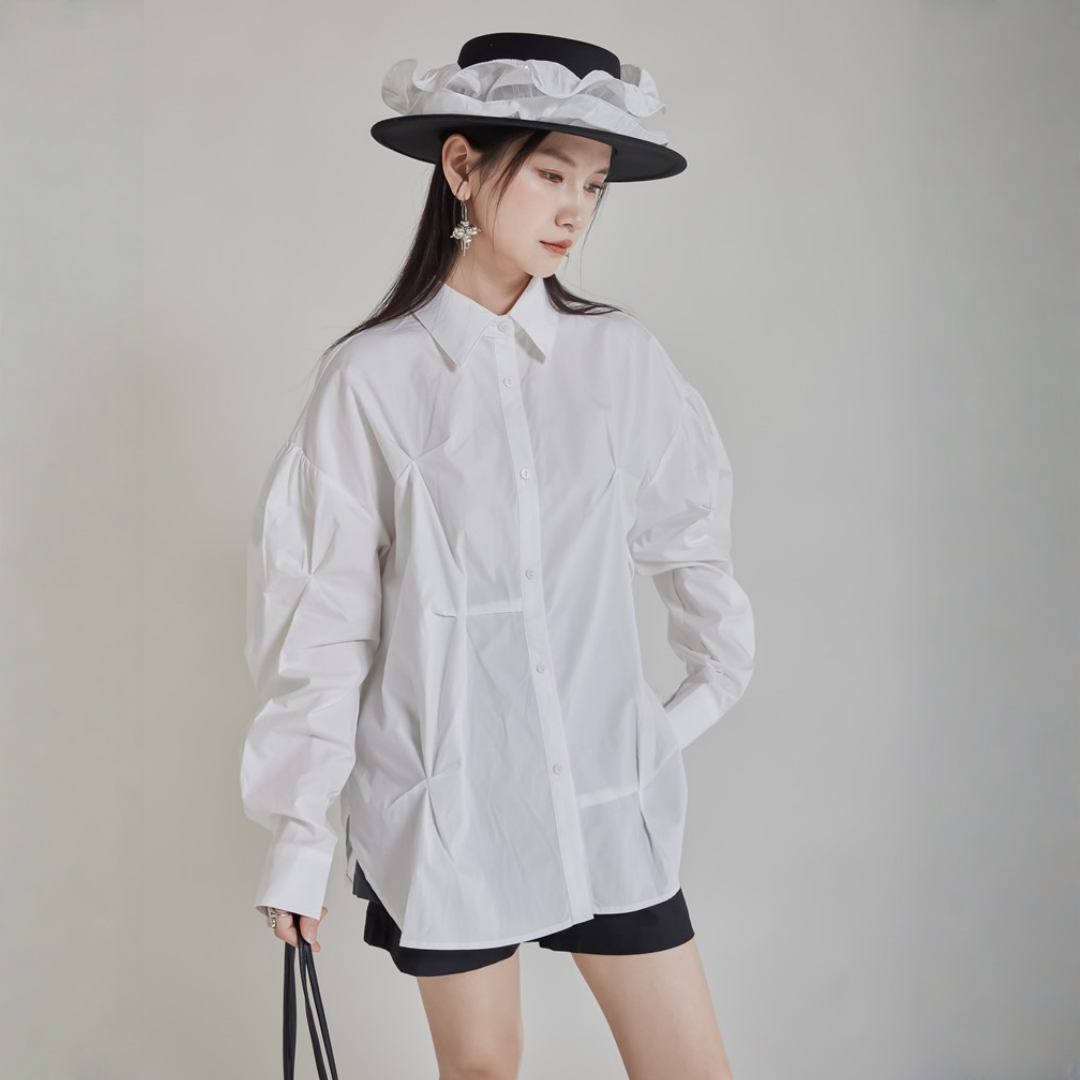 【トップス】春 秋 プリーツ 不規則 ゆったりシルエット シャツ 【AHシリーズ】