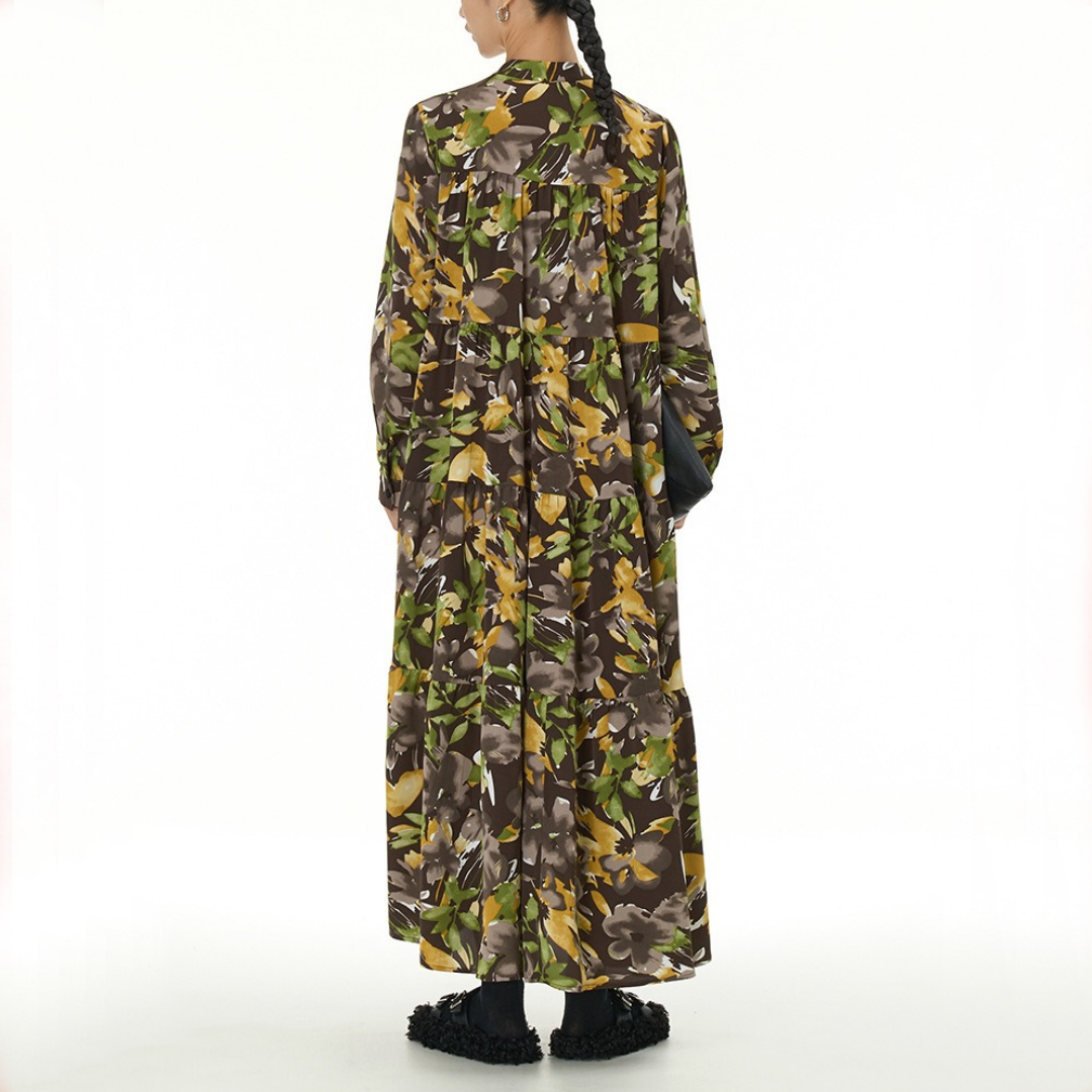 【24AW】【ワンピース】レトロ 花柄 ゆるリラックス 長袖 ワンピース 【SHシリーズ】