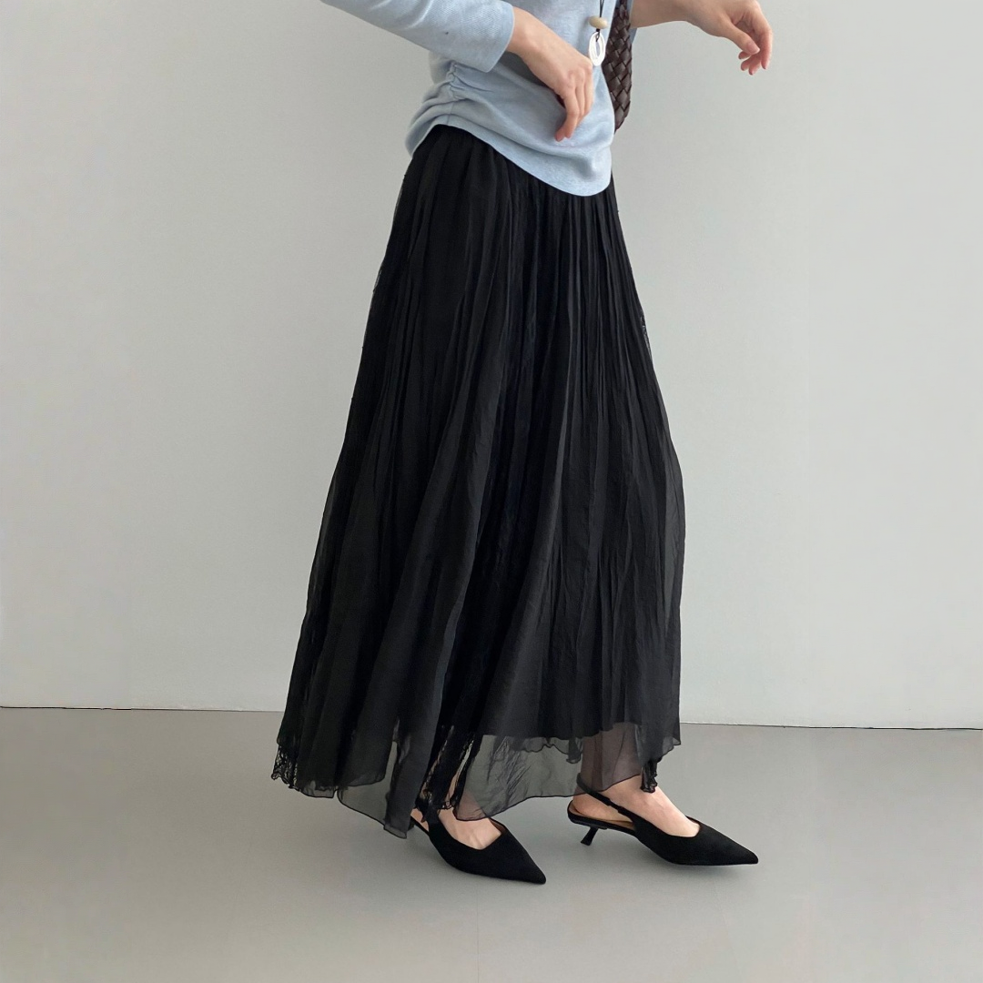 【ボトムス】シークレットガーデン風 レース リゾート風  Aライン  ヒップカバー ロングスカート 【JZシリーズ】