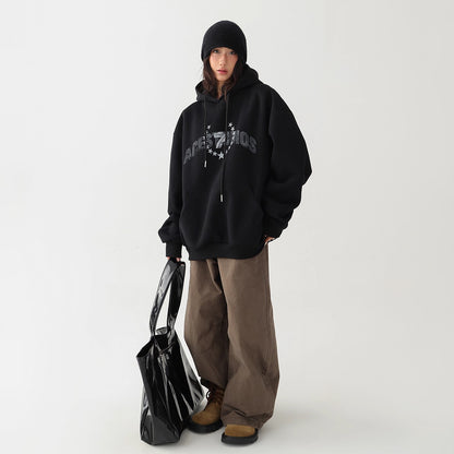 【トップス】秋冬新作 高見えロゴ×ゆるシルエット 体型カバー フード付きパーカー【FCシリーズ】