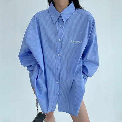 【トップス】春 秋 冬 ストライプ柄 ルーズ 長袖 刺繍 シャツ·ブラウス 【FCシリーズ】