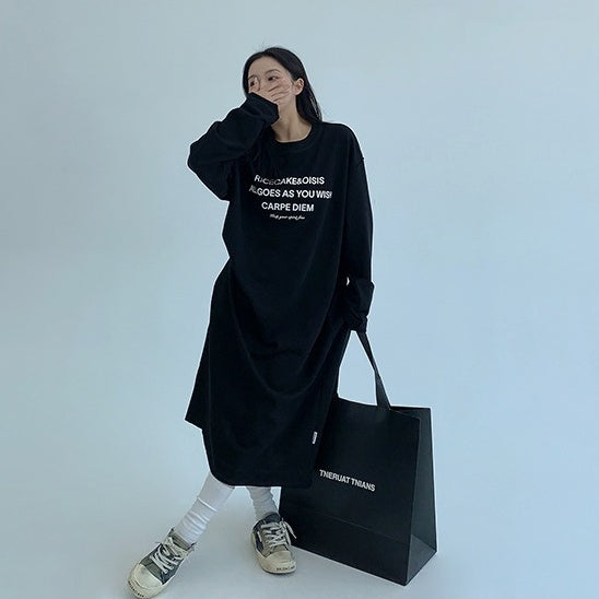 【ワンピース】春 秋 冬 プリント アルファベット 長袖 パーカー ワンピース 【FCシリーズ】