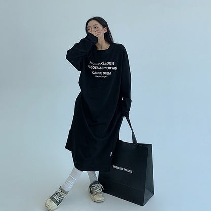 【ワンピース】春 秋 冬 プリント アルファベット 長袖 パーカー ワンピース 【FCシリーズ】