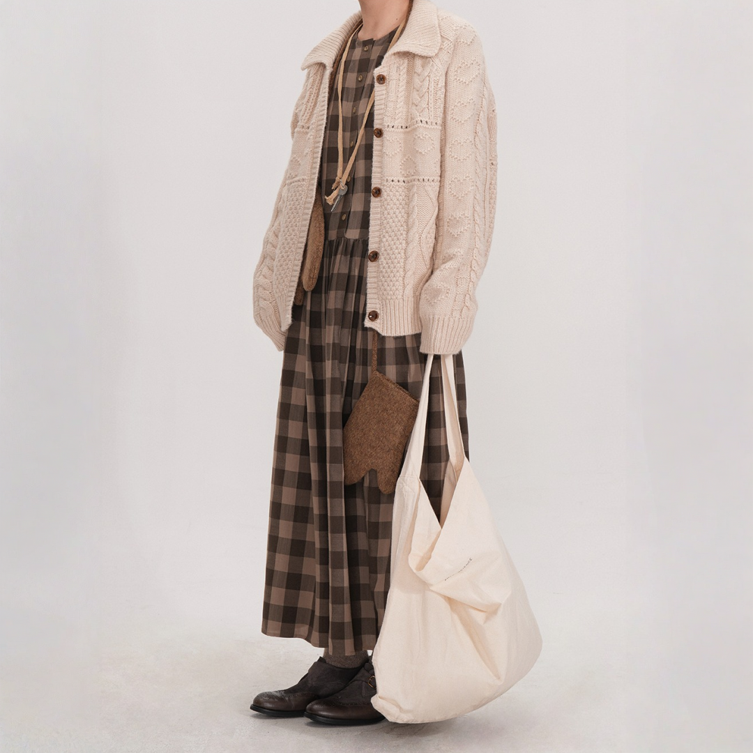 【ワンピース】春 秋 冬  チェック柄 ゆるリラックス ラウンドネック【JZシリーズ】