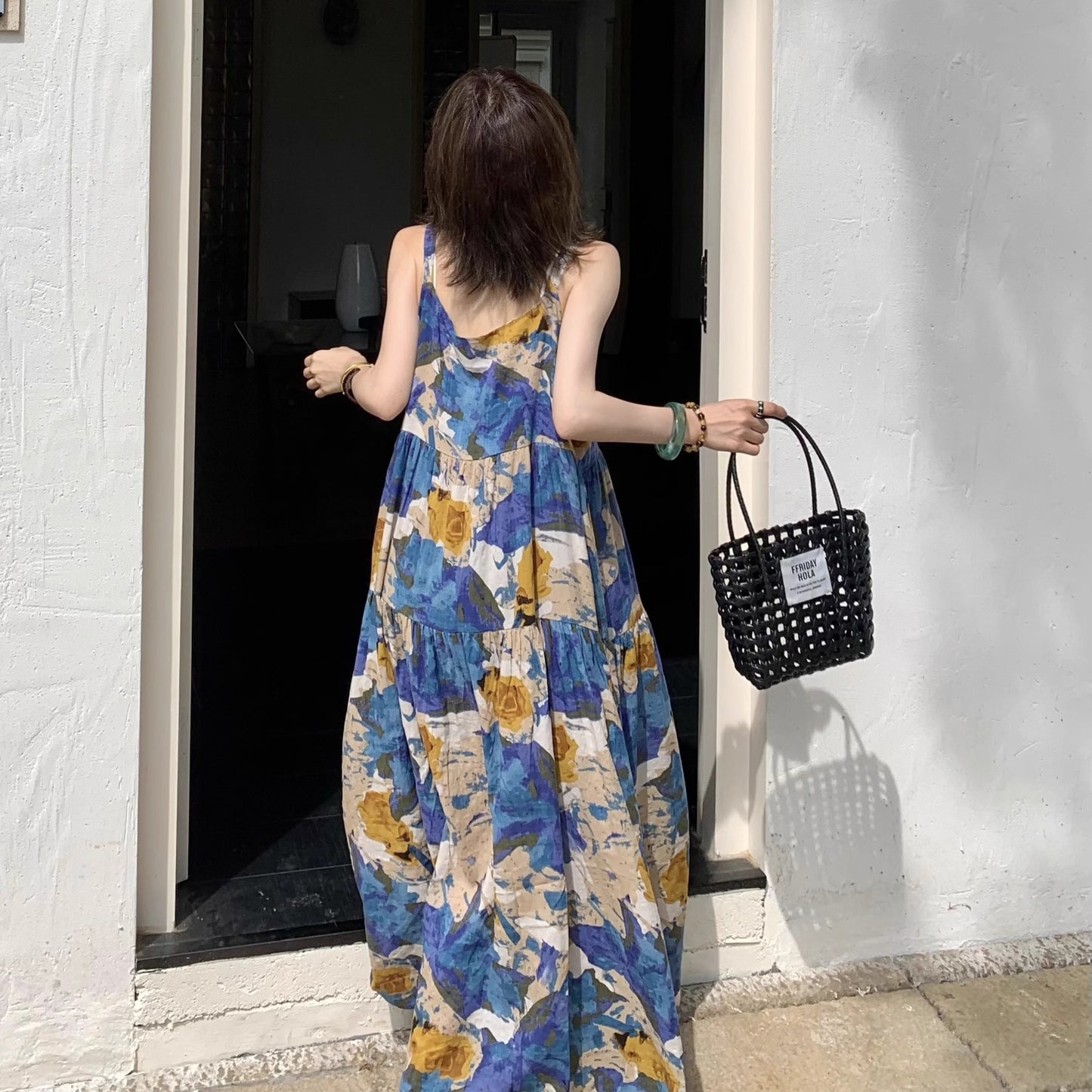 🏆ランキング上位【ワンピース】夏新作 アート染め ゆったり着痩せ ノースリーブワンピース 体型カバー リラクシーシルエット【SHシリーズ】