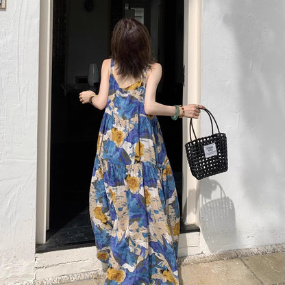 🏆ランキング上位【ワンピース】夏新作 アート染め ゆったり着痩せ ノースリーブワンピース 体型カバー リラクシーシルエット【SHシリーズ】