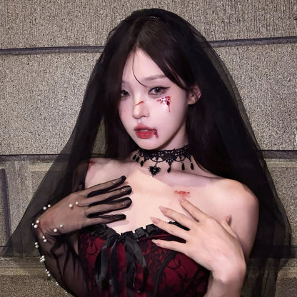 【ハロウィン】血の月の契約 ゴシック風 レースチョーカー ハートクロス ネックレス コスプレ花嫁