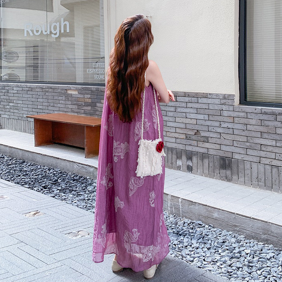 【ワンピース】夏 フレンチ風 ビーチリゾート 旅行  重工刺繍 ビーズ装飾 ノースリーブワンピース【SHシリーズ】