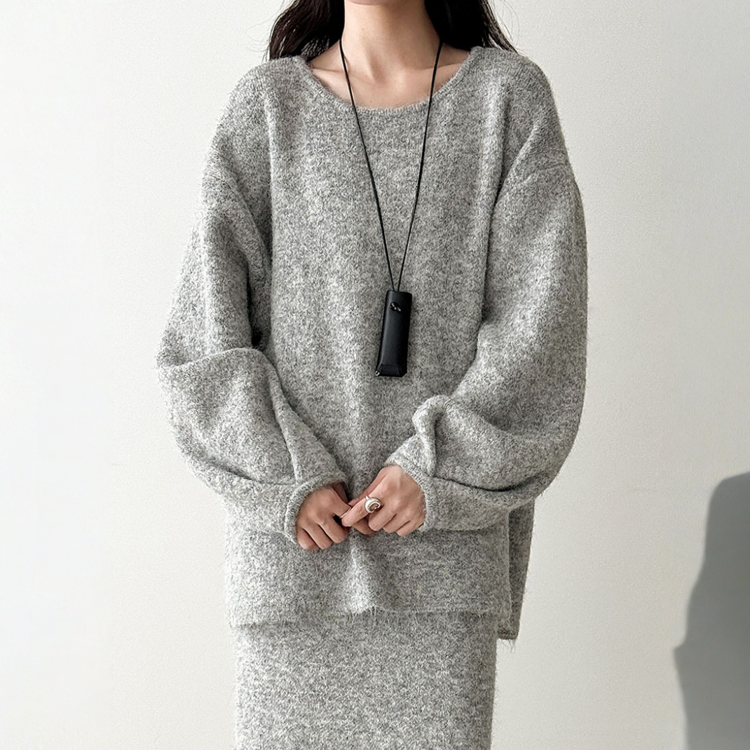 【セットアップ】春 秋 冬 バックボタンニット セーター + スカート 2点上下セット 【JZシリーズ】