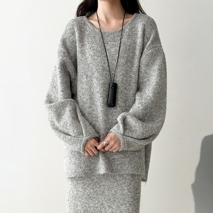 【セットアップ】春 秋 冬 バックボタンニット セーター + スカート 2点上下セット 【JZシリーズ】