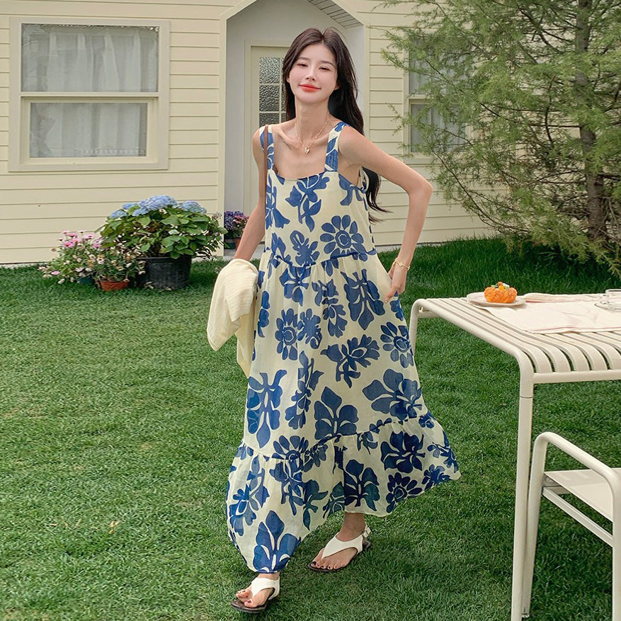 2点セット！【セットアップ】甘かわブルー花柄 ノースリーブワンピース＋UVカーデ セット レディース 夏 若見えスタイル【SHシリーズ】