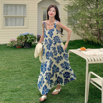 2点セット！【セットアップ】甘かわブルー花柄 ノースリーブワンピース＋UVカーデ セット レディース 夏 若見えスタイル【SHシリーズ】