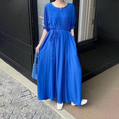 【ワンピース】10色展開 韓国風 レトロ＆アートテイスト ゆったり大きいサイズ 無地 半袖ワンピース