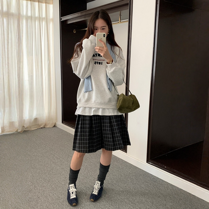 【トップス】レイヤード風 春 秋 冬 タオル刺繍 裏起毛 厚手 若見え パーカー 【JZシリーズ】