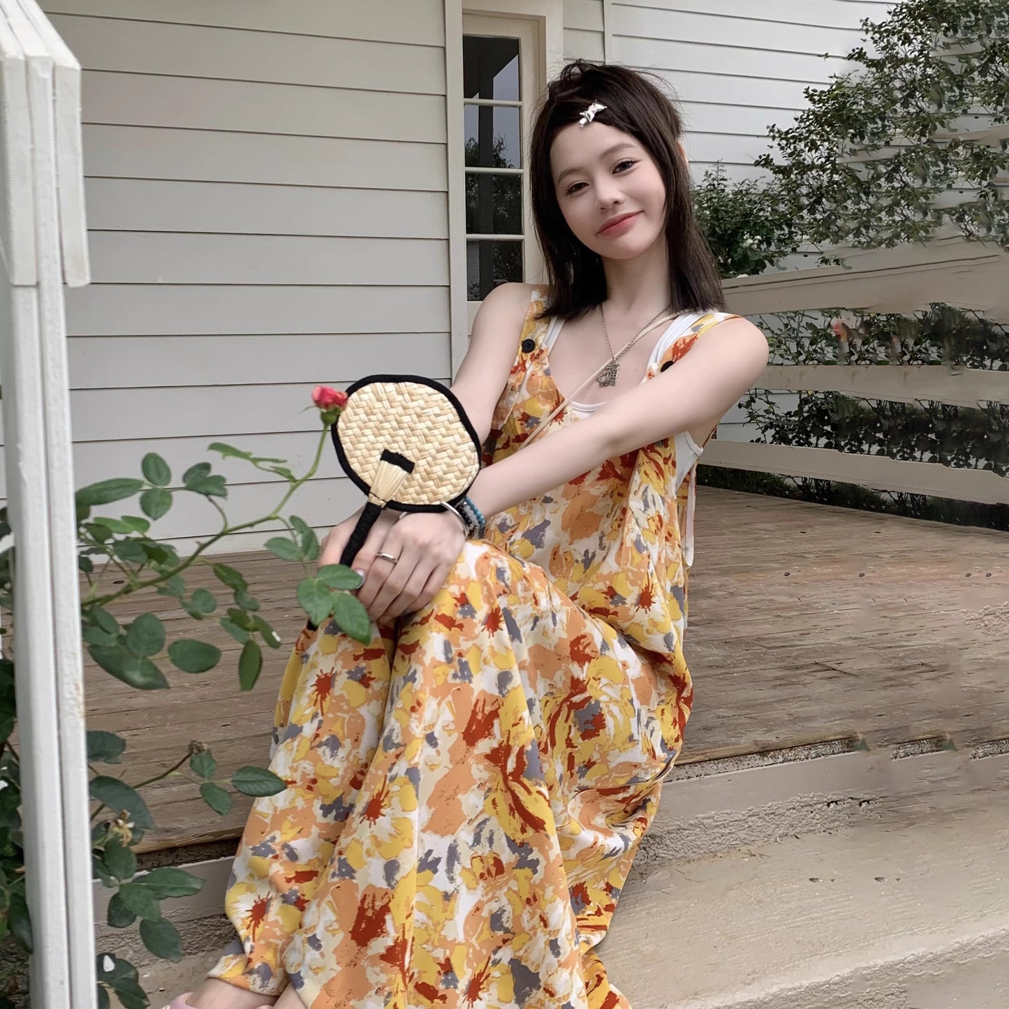 【ボトムス】夏新作 ゆったりカジュアルルーズ感 オーバーサイズ キャミサロペット オールインワン【SHシリーズ】