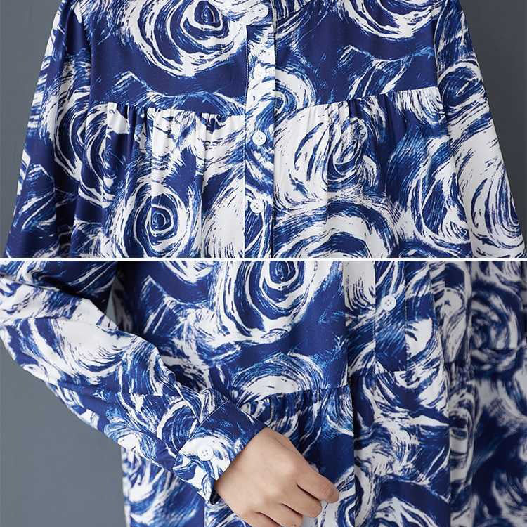 【ワンピース】韓国風 春秋新作 ゆったり大きめサイズ 体型カバー 花柄長袖ミディアムワンピース【SHシリーズ】