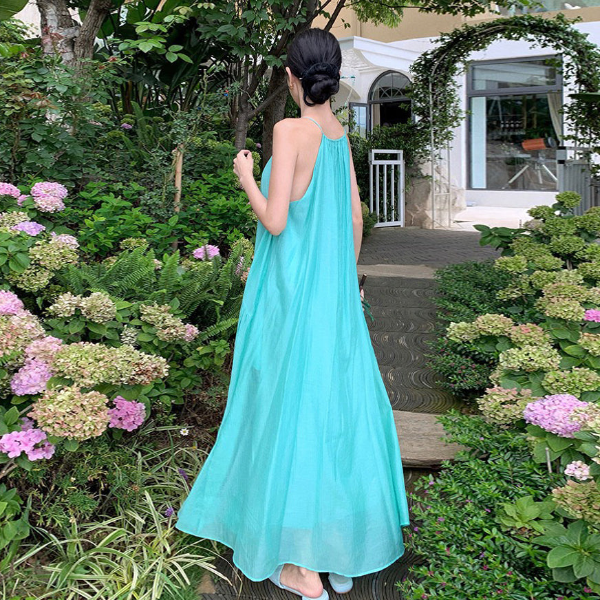 【ワンピース】体型カバー キャミワンピース レディース 夏 ゆったりシルエット 細見え ノースリーブ 海辺コーデ こなれ感 フェミニン ロングドレス【JZシリーズ】