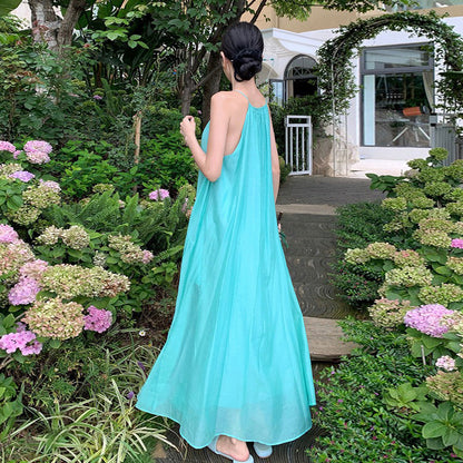 【ワンピース】体型カバー キャミワンピース レディース 夏 ゆったりシルエット 細見え ノースリーブ 海辺コーデ こなれ感 フェミニン ロングドレス【JZシリーズ】