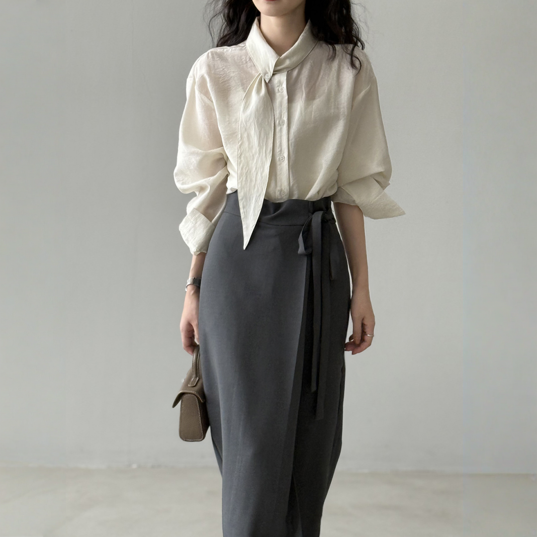 【トップス】春 秋 スカーフカラー 通勤 スリム見え ブラウス 【JZシリーズ】