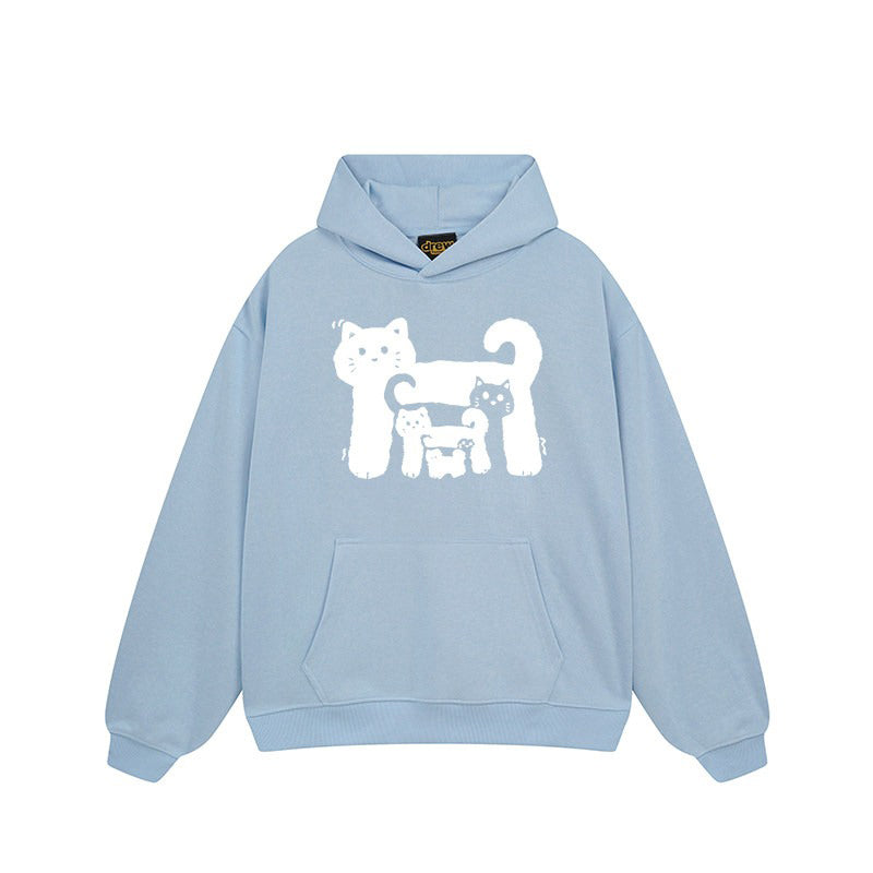 【トップス】🐱アメリカンストリート猫プリントコットンパーカー ユニセックス ペアルック 秋冬 スクール風【FCシリーズ】