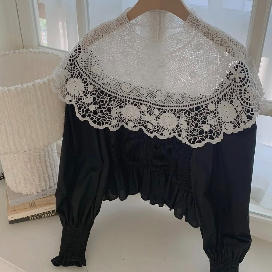 【トップス】春 秋 冬 フレンチ宮廷風 レース 刺繍 ギャザー シャツ 【JZシリーズ】