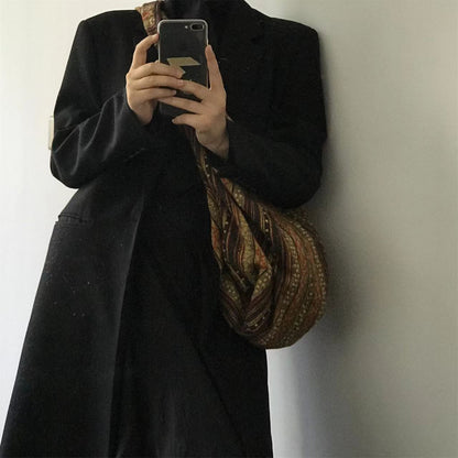 【バッグ】2WAY ヴィンテージ民族刺繍＆ストライプ キャンバス大容量バッグ ボディバッグ/ショルダーバッグ【SHシリーズ】