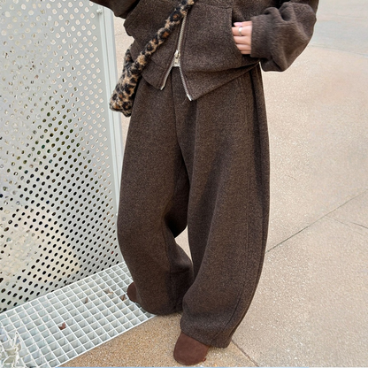 【セットアップ】【単品注文】ファー襟 スウェットアウター + カーブ ワイドパンツ 2点上下セット 【JZシリーズ】