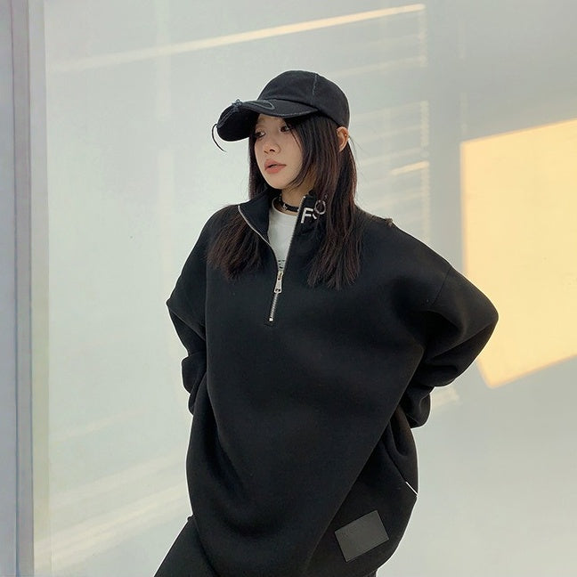 【トップス】春 秋 冬 立襟 刺繍 厚手 ルーズ パーカー 【FCシリーズ】