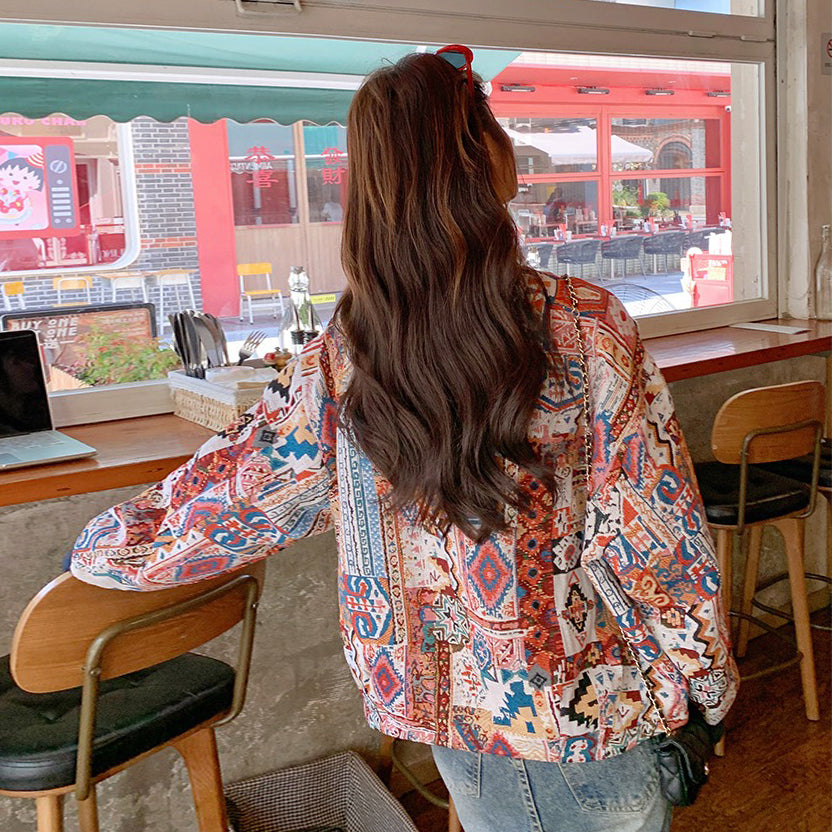 【アウター】超可愛い エスニック柄おしゃれスタジャン レディース 春秋 人気 韓国風ジャケット【SHシリーズ】