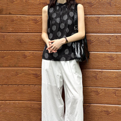 【トップス】夏新作 ファッションラウンドネック ドット柄 ゆったり 着痩せ 気品あふれる ノースリーブシャツ【JZシリーズ】【SHシリーズ】