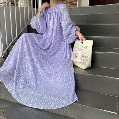 [洋裝] 韓版春夏露肩圓領2way寬鬆長袖連身裙