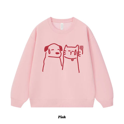 8カラー | S~3XL【トップス】ヒップホップ風 猫狗プリント 手描き クルーネック スウェット 厚手 ルーズ ユニセックス パーカー【FCシリーズ】