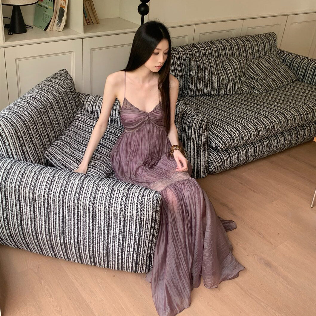【ワンピース】大人可愛い Vネックワンピース レディース 夏 ノースリーブ 切替デザイン ロング丈 フェミニン【SHシリーズ】