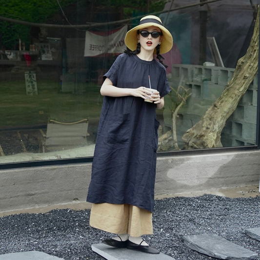 期間限定🌙60%OFF【ワンピース】リラックススタイル ラウンドネック 薄手 ロングワンピース 【JZシリーズ】