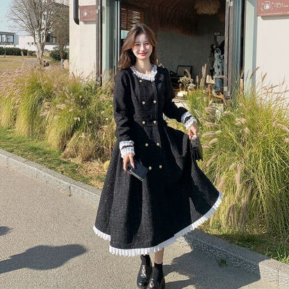 【ワンピース】シャネル風 レース 切り替え フェミニン 長袖 ワンピース 【JZシリーズ】