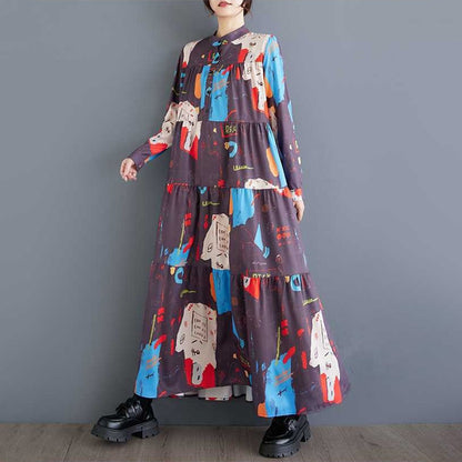 [洋裝] 春秋冬新款印花大尺碼百搭長袖洋裝【SH系列】