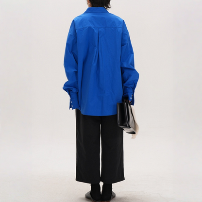 【トップス】クラインブルー 着回しやすい ゆったりシルエット シャツ 【JZシリーズ】