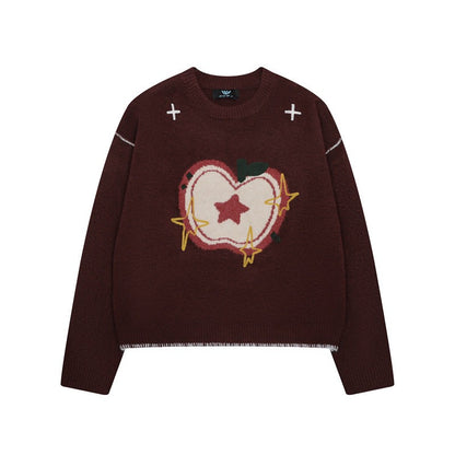 【トップス】 アメリカンレトロ アップルジャガード クルーネック ニット【FCシリーズ】