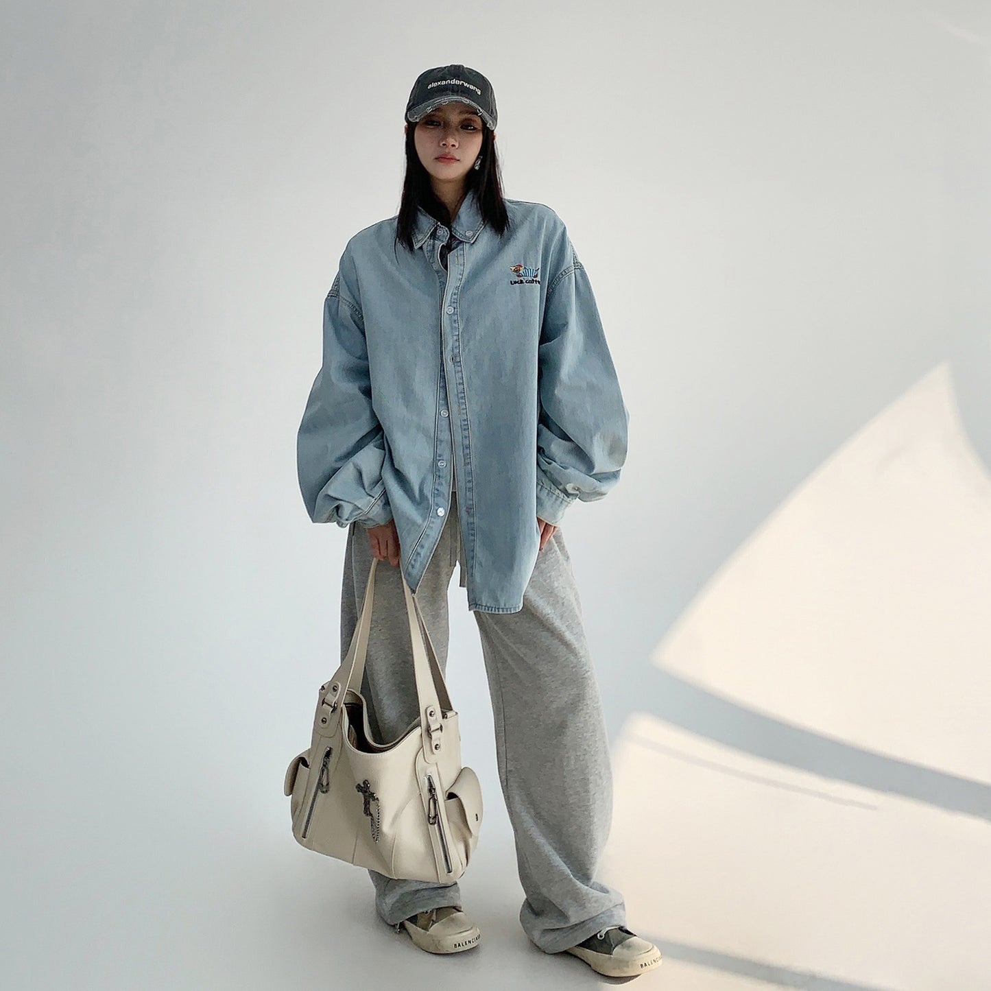 【トップス】春秋 シンプル カートゥーン刺繍 デニム 長袖 シャツ【FCシリーズ】