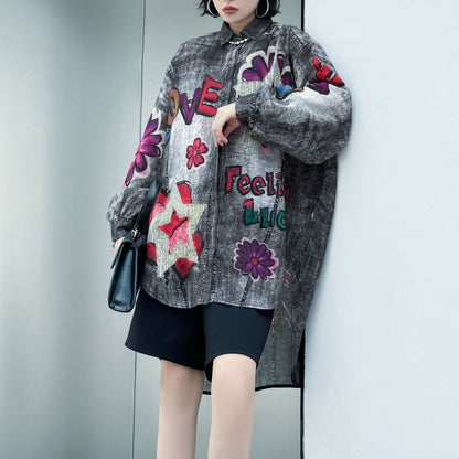 【トップス】夏 春 秋 綿麻 プリント 涼やか 長袖 シャツ 【AHシリーズ】