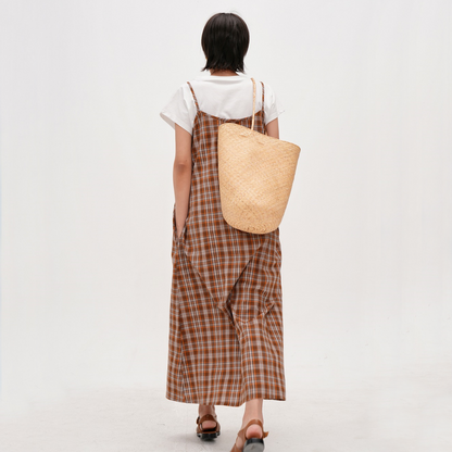 【ワンピース】【15～18日内発送】夏 レトロチェック柄 リボン付き ベスト ノースリーブ ワンピース 【JZシリーズ】