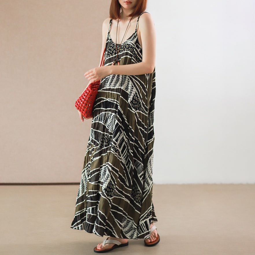 【ワンピース】トロピカルリゾート風 ゆったり花柄 ノースリーブロングワンピース【SHシリーズ】