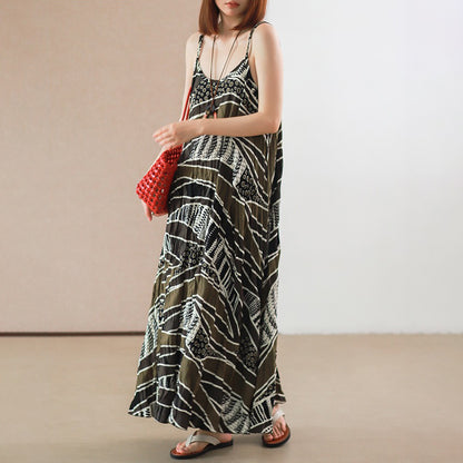 【ワンピース】トロピカルリゾート風 ゆったり花柄 ノースリーブロングワンピース【SHシリーズ】