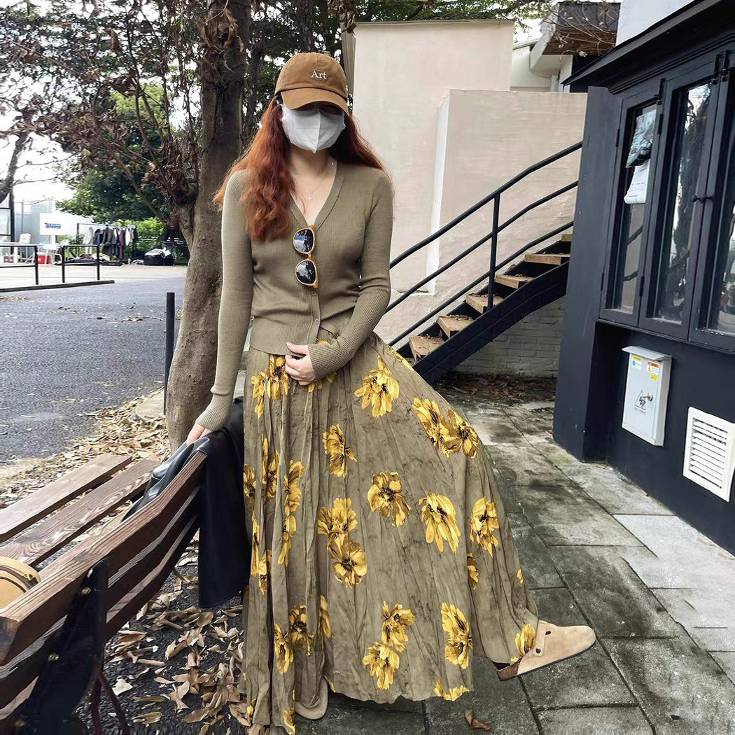 【60%OFF⭐️早い者勝ち】✅️オールシーズン着用OK！【ボトムス】レトロ 秋冬新作 ゆったり体型カバー 大きめフレア ロング フラワー 裏起毛スカート【SHシリーズ】