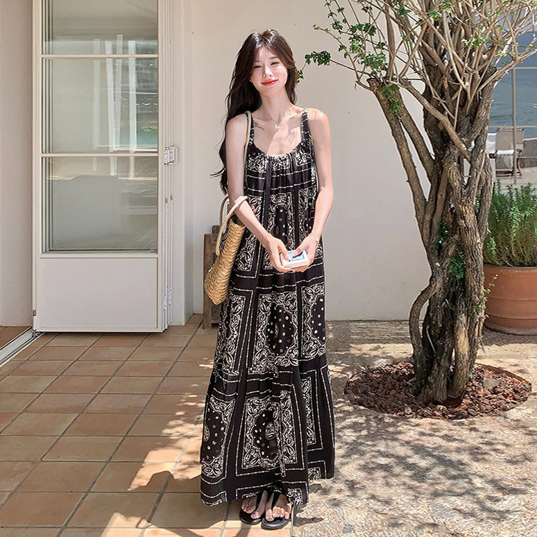 【ワンピース】フレンチヴィンテージ ボヘミアン ノースリーブワンピース 夏 高見え キャミソールロングドレス【SHシリーズ】