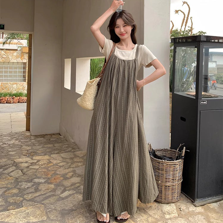 【ボトムス】夏新作 大人フェミニン ゆったりシルエット 体型カバー カジュアルオールインワン【SHシリーズ】