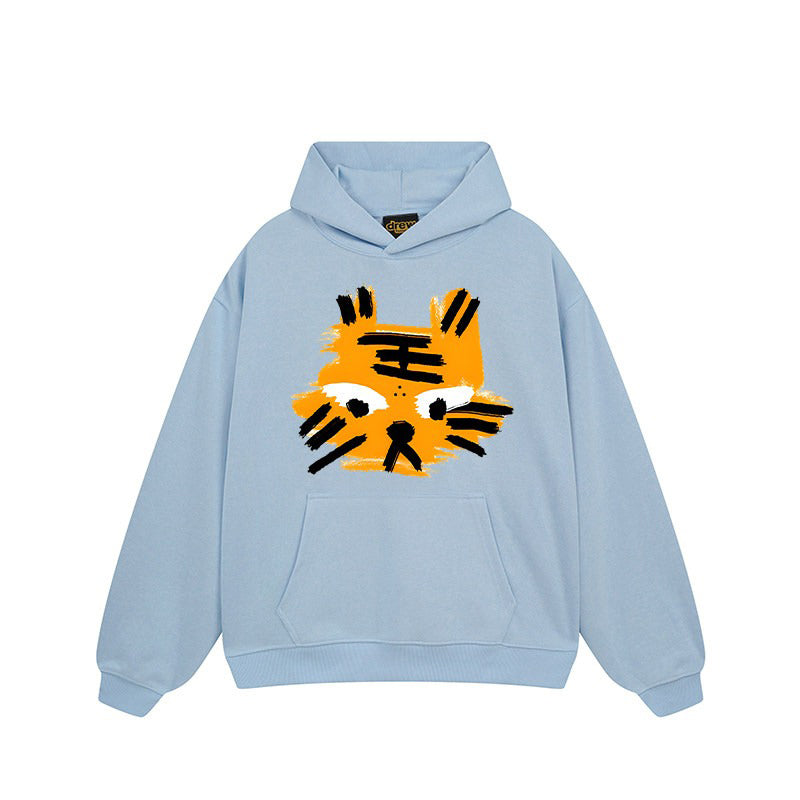 【トップス】🐱ストリートタイガーヘッドプリント裏起毛パーカー ユニセックス ペアルック 秋冬 オーバーサイズ【FCシリーズ】