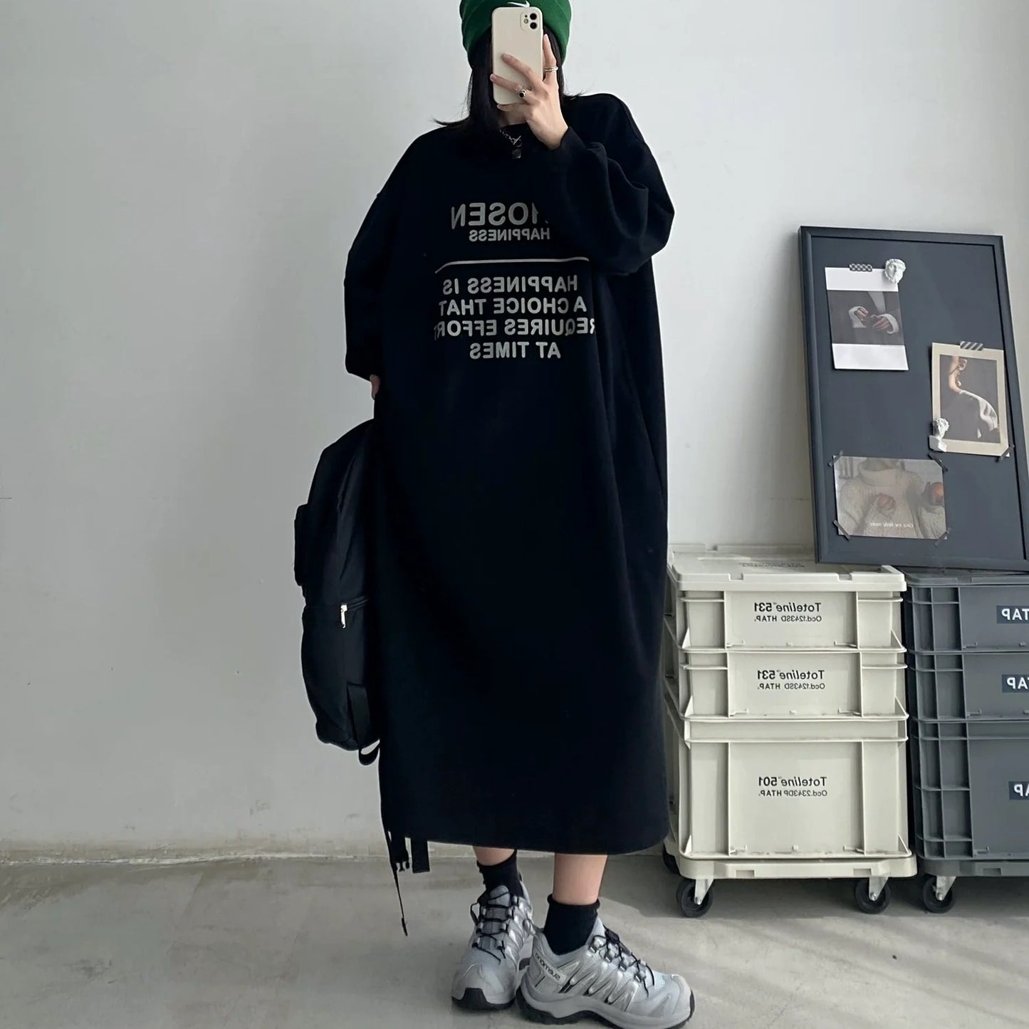 【24AW】【ワンピース】裏起毛 アルファベット ゆるリラックス 長袖 ワンピース【FCシリーズ】