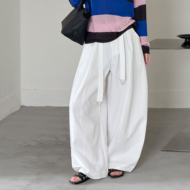 【ボトムス】タック入り ハイウエスト ワイドスラックス レディース 春新作 薄手 ゆったり 体型カバー カジュアル【JZシリーズ】