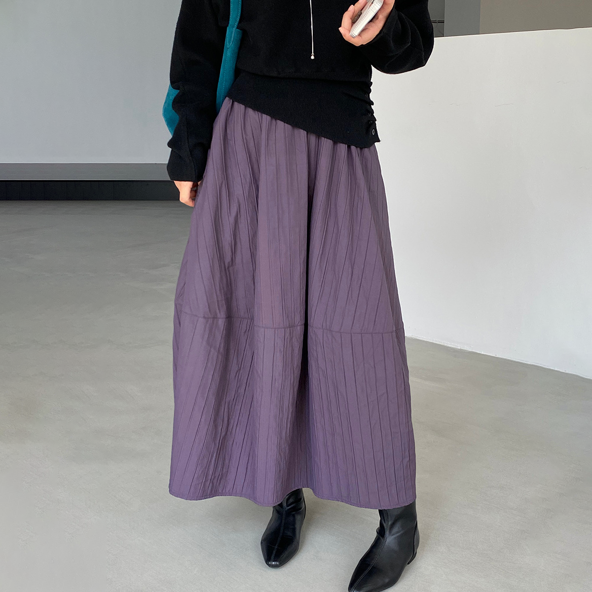 4カラー【ボトムス】ハイウエスト＆バルーンシルエット⭐️あったか中長スカート レディース 春秋冬 花苞デザイン【JZシリーズ】